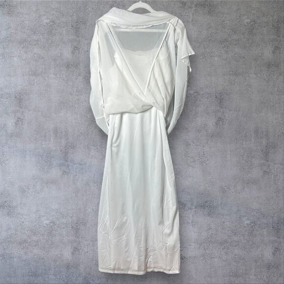 New Promesa Chiffon‎ Maxi White Ruffle Bodice Adjustable Straps Dress Medium - Picture 5 of 13